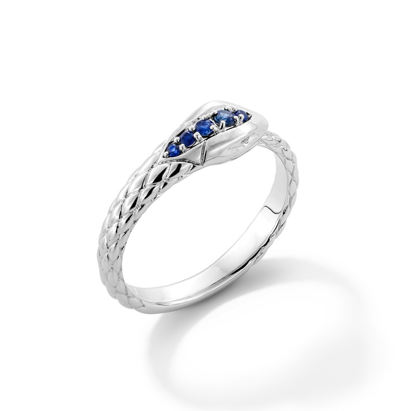 Main Image 3 of Blue Sapphire and Diamond Accent Textured Snake Ring in 10K White Gold