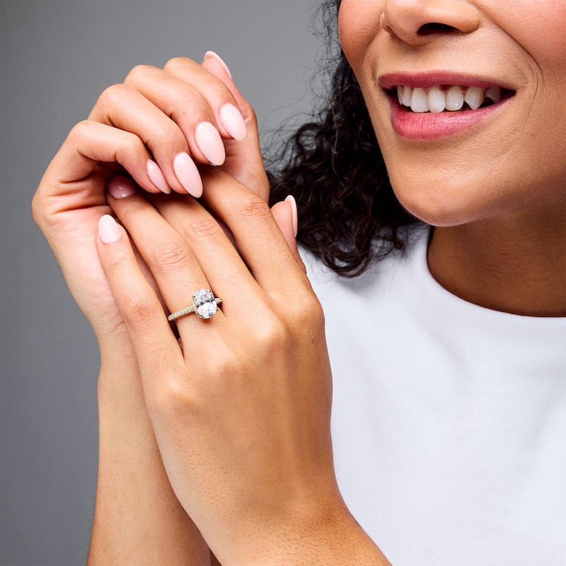 Main Image 2 of Emmy London 3.60 CT. T.W. Oval Certified Lab-Grown Diamond Engagement Ring in 18K Gold (F/VS2)