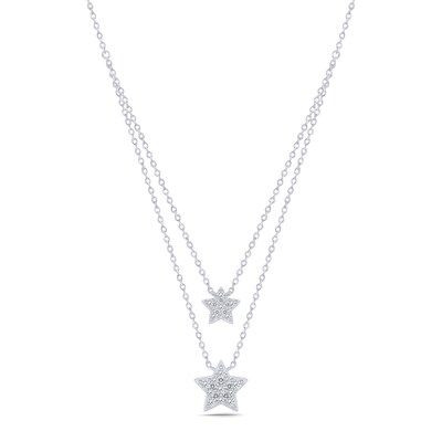0.18 CT. T.W. Diamond Stars Double Strand Necklace in Sterling Silver