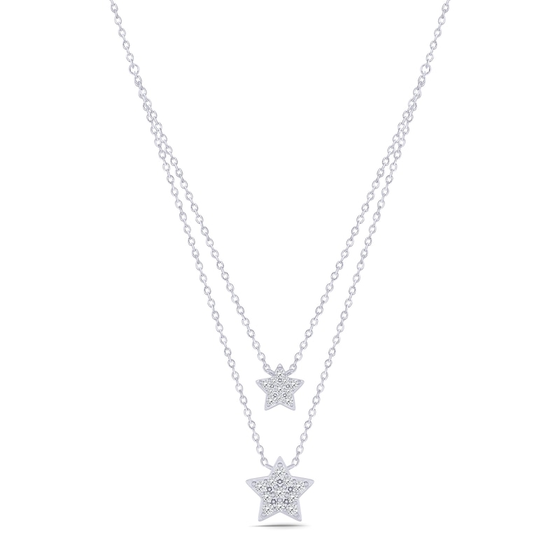Main Image 1 of 0.18 CT. T.W. Diamond Stars Double Strand Necklace in Sterling Silver
