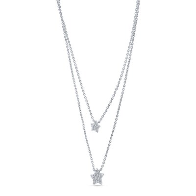 0.18 CT. T.W. Diamond Stars Double Strand Necklace in Sterling Silver