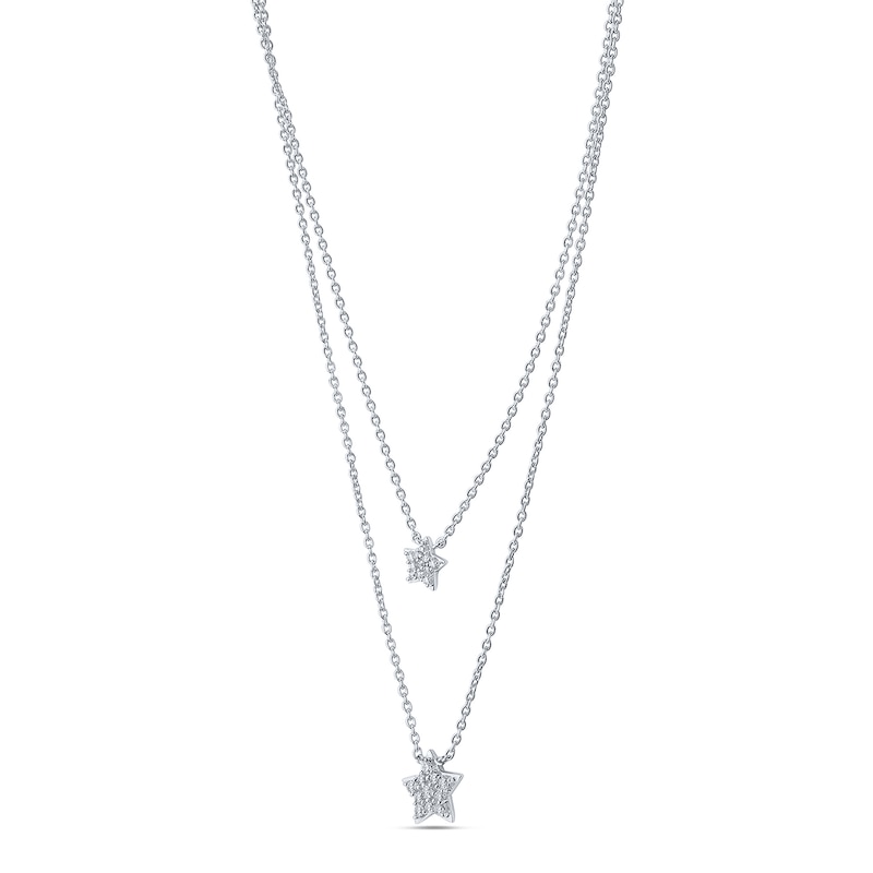Main Image 2 of 0.18 CT. T.W. Diamond Stars Double Strand Necklace in Sterling Silver