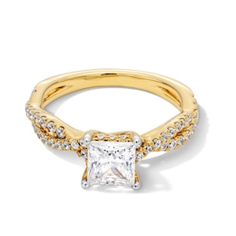 1.40 CT. T.W. Princess-Cut Certified Lab-Grown Diamond Twist Shank Engagement Ring in 14K Gold (F/VS2)