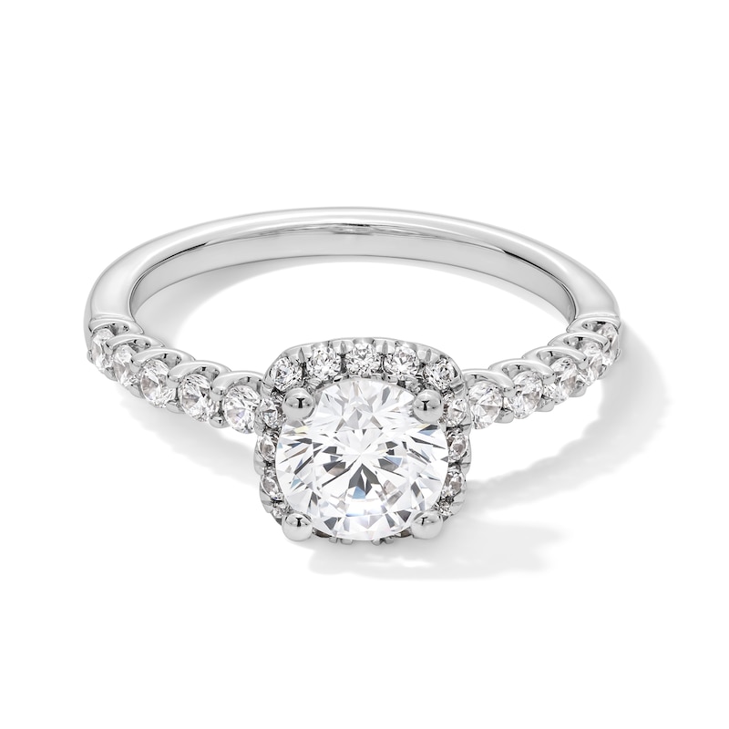Main Image 1 of 1.50 CT. T.W. Certified Lab-Grown Diamond Cushion Frame Engagement Ring in 14K White Gold (F/VS2)