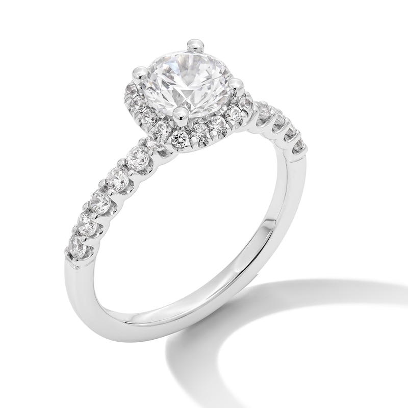 Main Image 3 of 1.50 CT. T.W. Certified Lab-Grown Diamond Cushion Frame Engagement Ring in 14K White Gold (F/VS2)