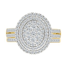 0.95 CT. T.W. Oval-Shaped Multi-Diamond Double Frame Double Row Bridal Set in 10K Gold