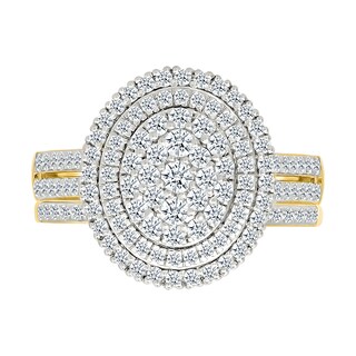 0.95 CT. T.W. Oval-Shaped Multi-Diamond Double Frame Double Row Bridal Set in 10K Gold