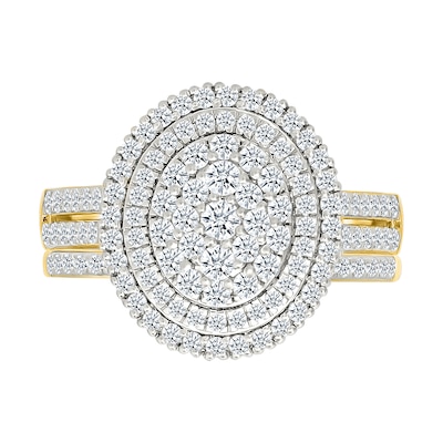 0.95 CT. T.W. Oval-Shaped Multi-Diamond Double Frame Double Row Bridal Set in 10K Gold