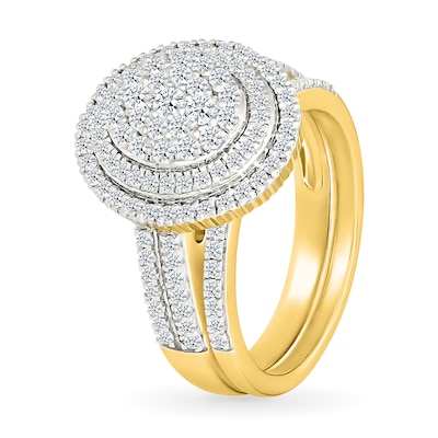 0.95 CT. T.W. Oval-Shaped Multi-Diamond Double Frame Double Row Bridal Set in 10K Gold