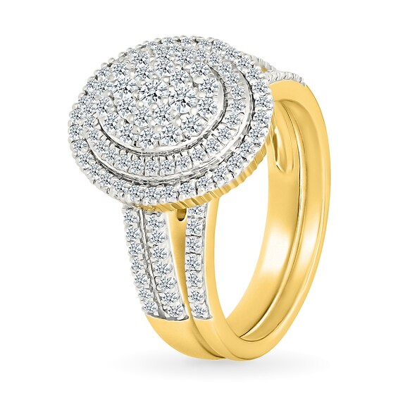 0.95 CT. T.W. Oval-Shaped Multi-Diamond Double Frame Double Row Bridal Set in 10K Gold