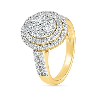 0.95 CT. T.W. Oval-Shaped Multi-Diamond Double Frame Double Row Bridal Set in 10K Gold