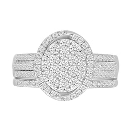 0.95 CT. T.W. Oval-Shaped Multi-Diamond Swirl Frame Triple Row Bridal Set in 10K White Gold