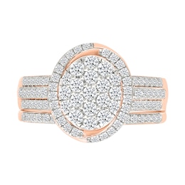 0.95 CT. T.W. Oval-Shaped Multi-Diamond Swirl Frame Triple Row Bridal Set in 10K Rose Gold