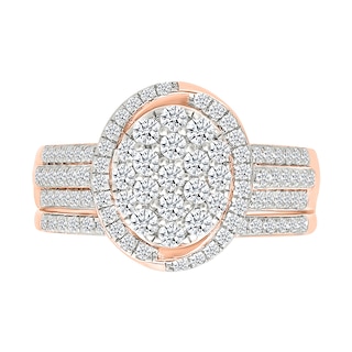 CT. T.W. Oval-Shaped Multi-Diamond Swirl Frame Triple Row Bridal Set in 10K Rose Gold