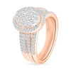 Thumbnail Image 2 of 0.95 CT. T.W. Oval-Shaped Multi-Diamond Swirl Frame Triple Row Bridal Set in 10K Rose Gold