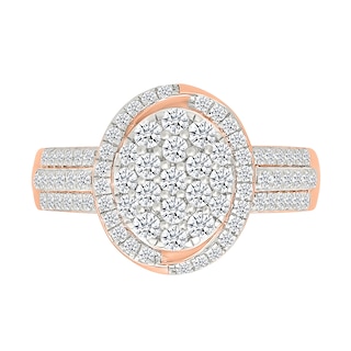 CT. T.W. Oval-Shaped Multi-Diamond Swirl Frame Triple Row Bridal Set in 10K Rose Gold