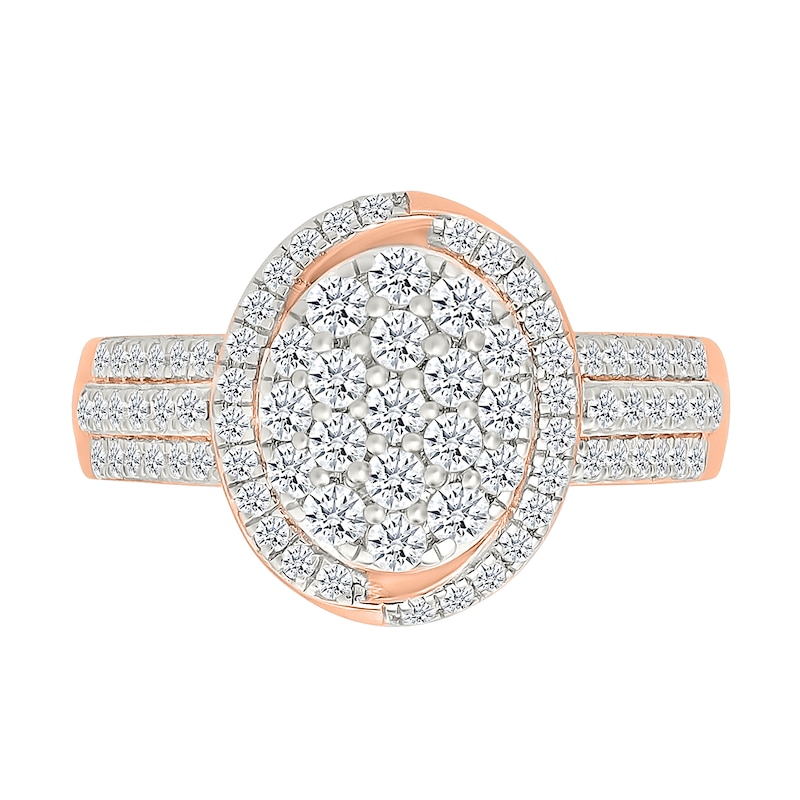 Main Image 3 of 0.95 CT. T.W. Oval-Shaped Multi-Diamond Swirl Frame Triple Row Bridal Set in 10K Rose Gold