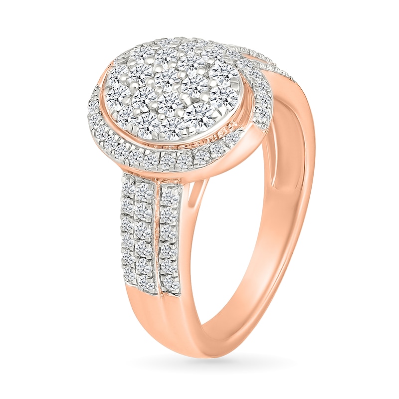 Main Image 4 of 0.95 CT. T.W. Oval-Shaped Multi-Diamond Swirl Frame Triple Row Bridal Set in 10K Rose Gold