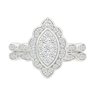 0.45 CT. T.W. Marquise-Shaped Multi-Diamond Flower Frame Scallop Shank Bridal Set in 10K Gold