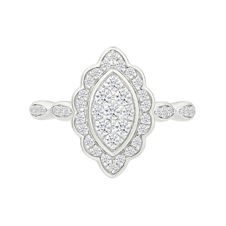 0.45 CT. T.W. Marquise-Shaped Multi-Diamond Flower Frame Scallop Shank Bridal Set in 10K Gold