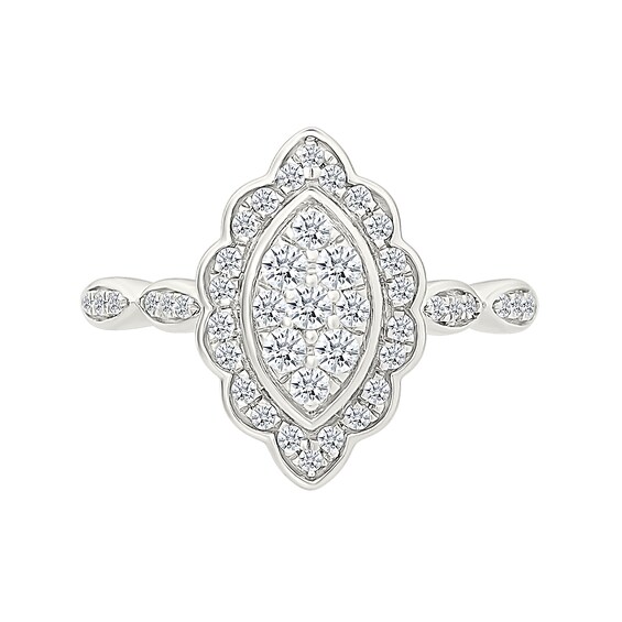 0.45 CT. T.W. Marquise-Shaped Multi-Diamond Flower Frame Scallop Shank Bridal Set in 10K Gold