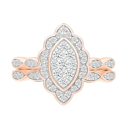 0.45 CT. T.W. Marquise-Shaped Multi-Diamond Flower Frame Scallop Shank Bridal Set in 10K Rose Gold