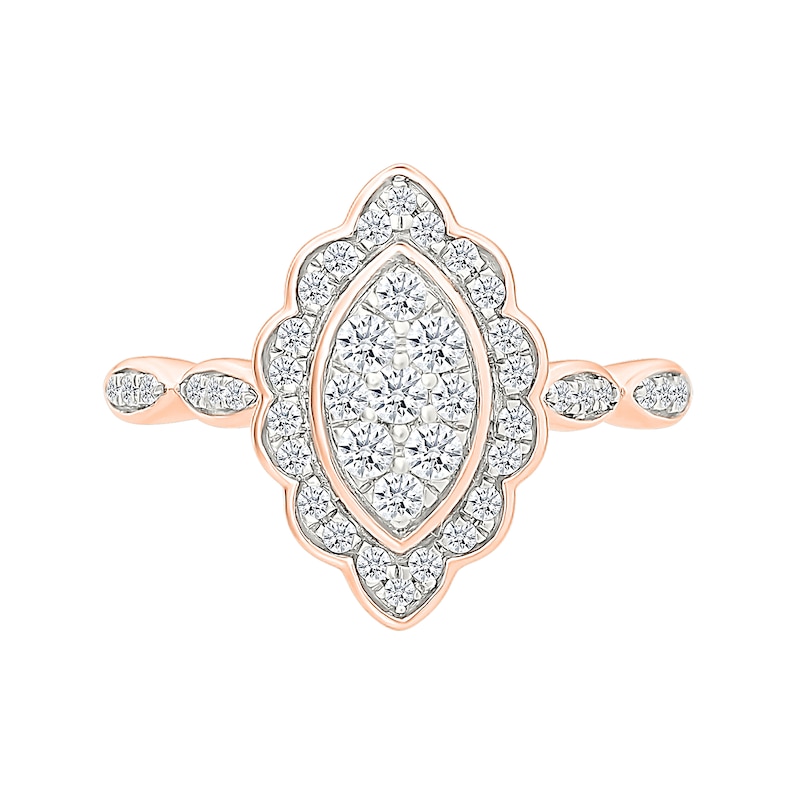 Main Image 3 of 0.45 CT. T.W. Marquise-Shaped Multi-Diamond Flower Frame Scallop Shank Bridal Set in 10K Rose Gold