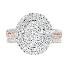 0.95 CT. T.W. Oval-Shaped Multi-Diamond Double Frame Double Row Bridal Set in 10K Rose Gold