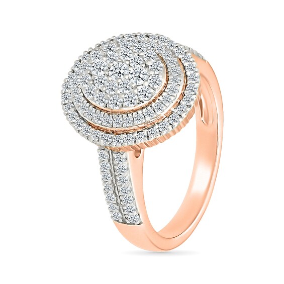 0.95 CT. T.W. Oval-Shaped Multi-Diamond Double Frame Double Row Bridal Set in 10K Rose Gold