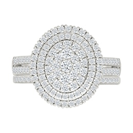 0.95 CT. T.W. Oval-Shaped Multi-Diamond Double Frame Double Row Bridal Set in 10K White Gold