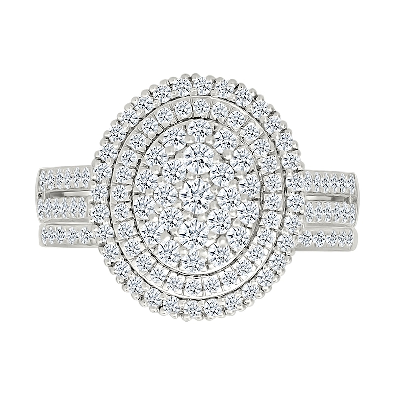 0.95 CT. T.W. Oval-Shaped Multi-Diamond Double Frame Double Row Bridal Set in 10K White Gold