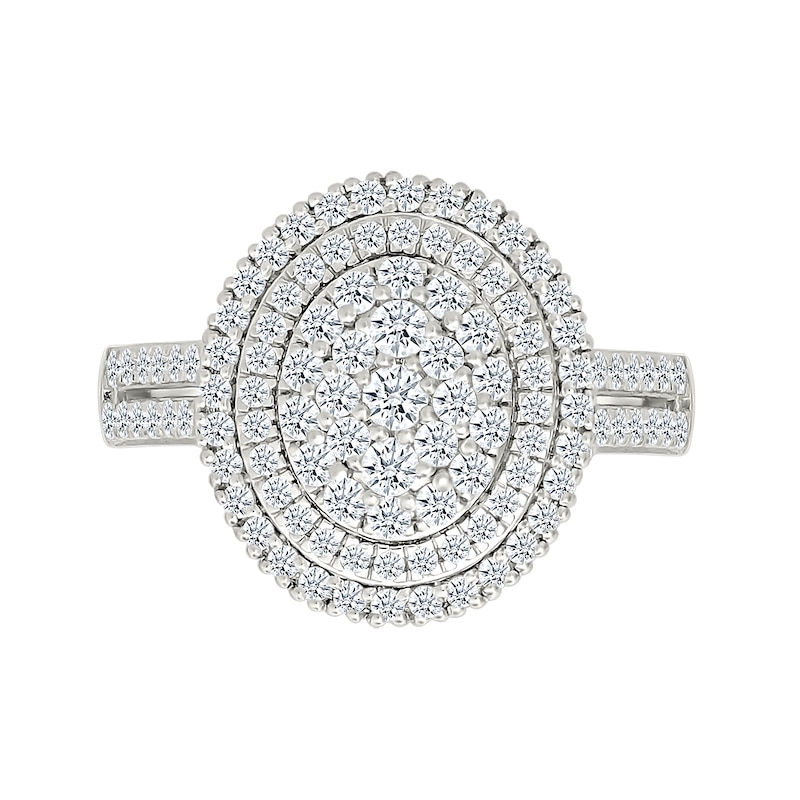 Main Image 3 of 0.95 CT. T.W. Oval-Shaped Multi-Diamond Double Frame Double Row Bridal Set in 10K White Gold