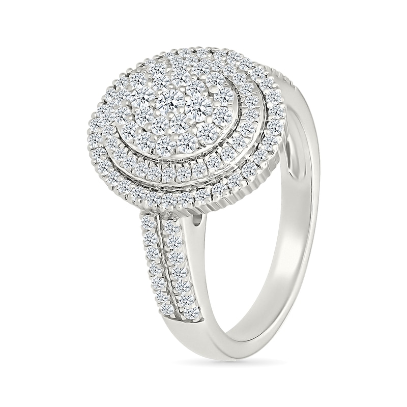 Main Image 4 of 0.95 CT. T.W. Oval-Shaped Multi-Diamond Double Frame Double Row Bridal Set in 10K White Gold