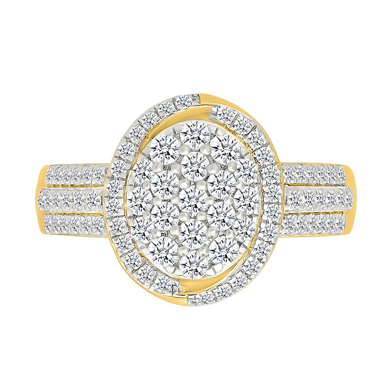 Main Image 3 of 0.95 CT. T.W. Oval-Shaped Multi-Diamond Swirl Frame Triple Row Bridal Set in 10K Gold