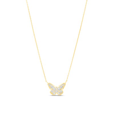 Diamond-Cut Lattice Butterfly Necklace in 14K Two-Tone Gold