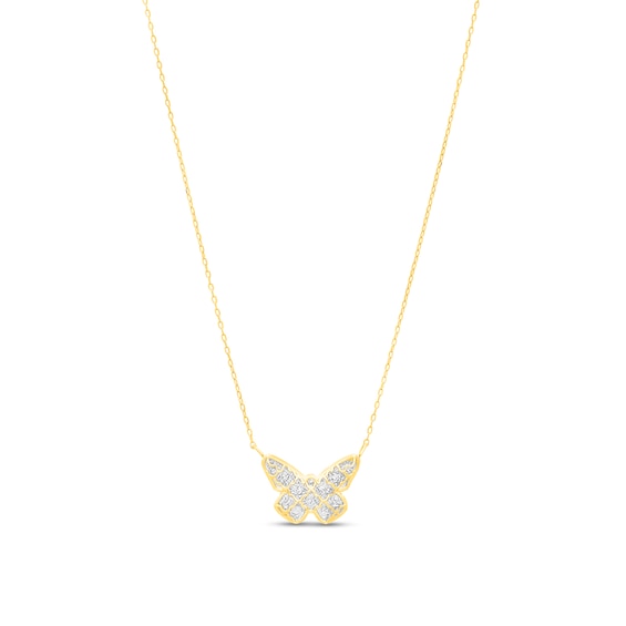 Diamond-Cut Lattice Butterfly Necklace in 14K Two-Tone Gold