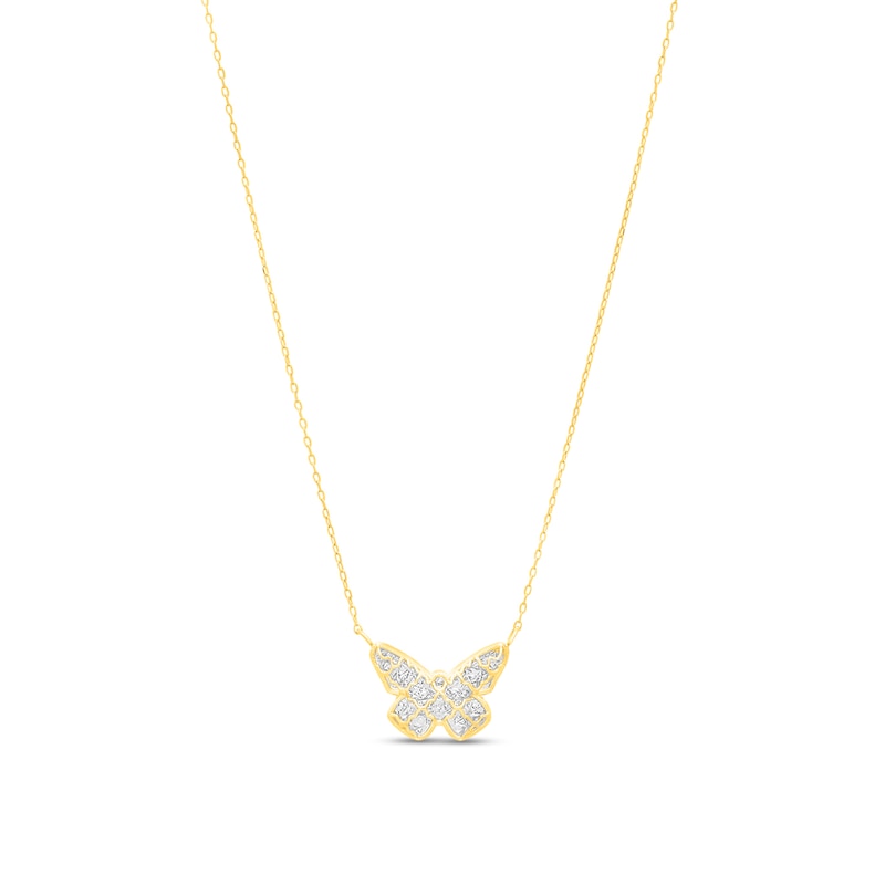 Main Image 1 of Diamond-Cut Lattice Butterfly Necklace in 14K Two-Tone Gold