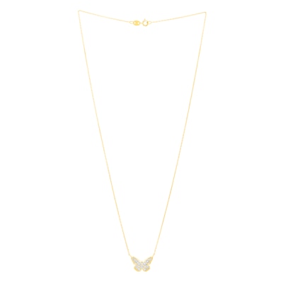 Diamond-Cut Lattice Butterfly Necklace in 14K Two-Tone Gold