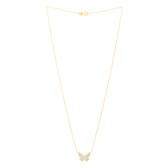 Diamond-Cut Lattice Butterfly Necklace in 14K Two-Tone Gold