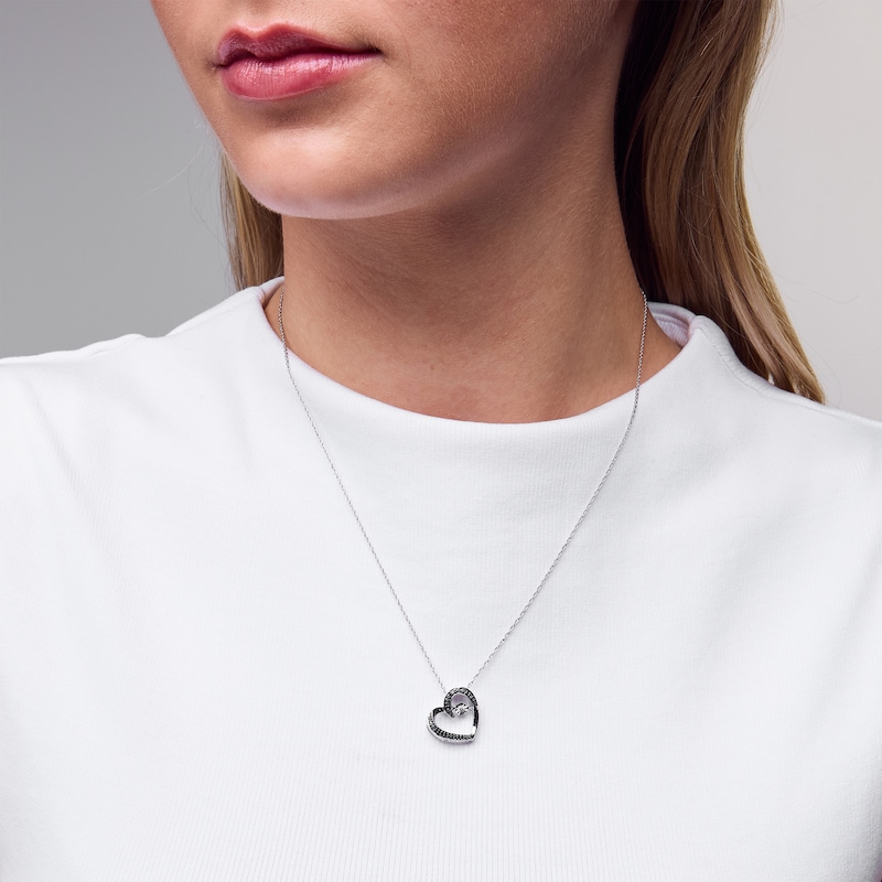 Main Image 2 of Unstoppable Love™ 0.10 CT. T.W. Black and White Diamond Tilted Heart Pendant in Sterling Silver
