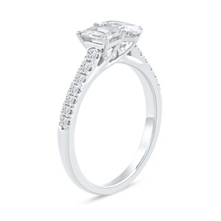 1.25 CT. T.W. Oval and Emerald-Cut Certified Lab-Created Diamond Engagement Ring in 14K Gold (F/VS2