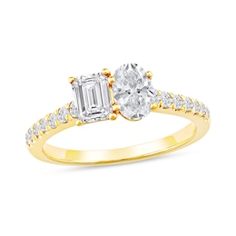 1.25 CT. T.W. Oval and Emerald-Cut Certified Lab-Grown Diamond Engagement Ring in 14K Gold (F/VS2)