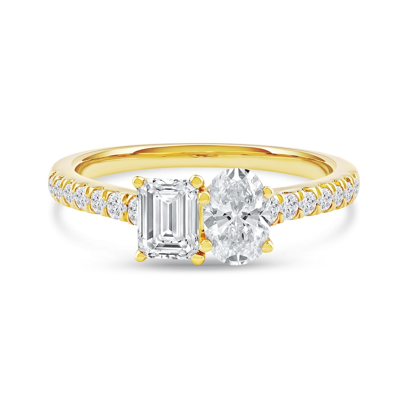 Main Image 4 of 1.25 CT. T.W. Oval and Emerald-Cut Certified Lab-Grown Diamond Engagement Ring in 14K Gold (F/VS2)