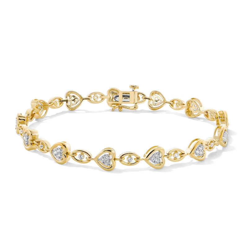 Main Image 1 of 0.50 CT. T.W. Certified Lab-Grown Diamond Heart Link Bracelet in Sterling Silver with 24K Gold Plate (I/I1) - 7.25”