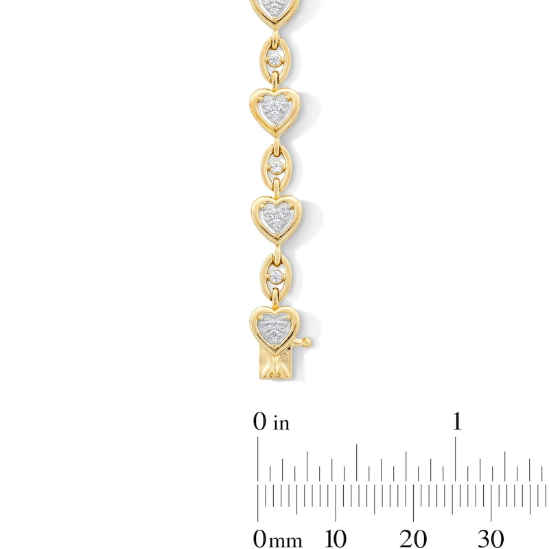 Main Image 3 of 0.50 CT. T.W. Certified Lab-Grown Diamond Heart Link Bracelet in Sterling Silver with 24K Gold Plate (I/I1) - 7.25”