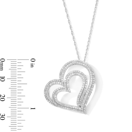1.00 CT. T.W. Diamond Tilted Double Heart Pendant in Sterling Silver