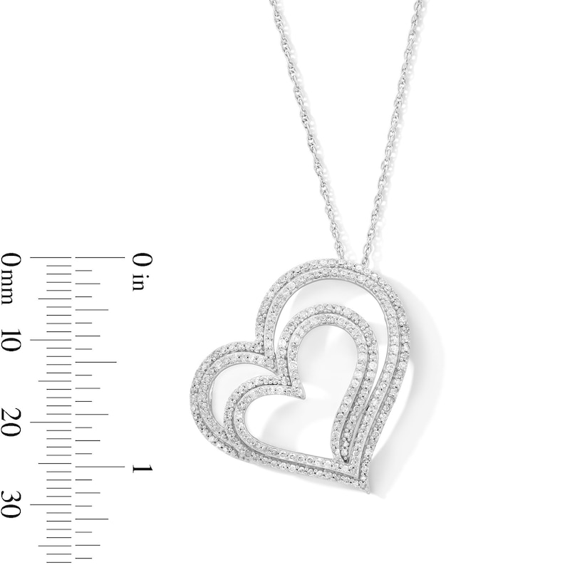 Main Image 3 of 1.00 CT. T.W. Diamond Tilted Double Heart Pendant in Sterling Silver