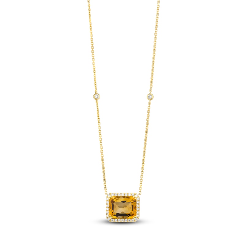 Main Image 1 of Le Vian® Emerald-Cut Cinnamon Citrine® and 0.29 CT. T.W. Nude Diamond™ Frame Necklace in 14K Honey Gold™ - 19”