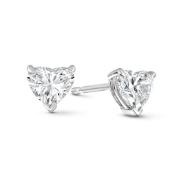 1.00 CT. T.W. Heart-Shaped Certified Lab-Grown Diamond Solitaire Stud Earrings in Sterling Silver (F/SI2)