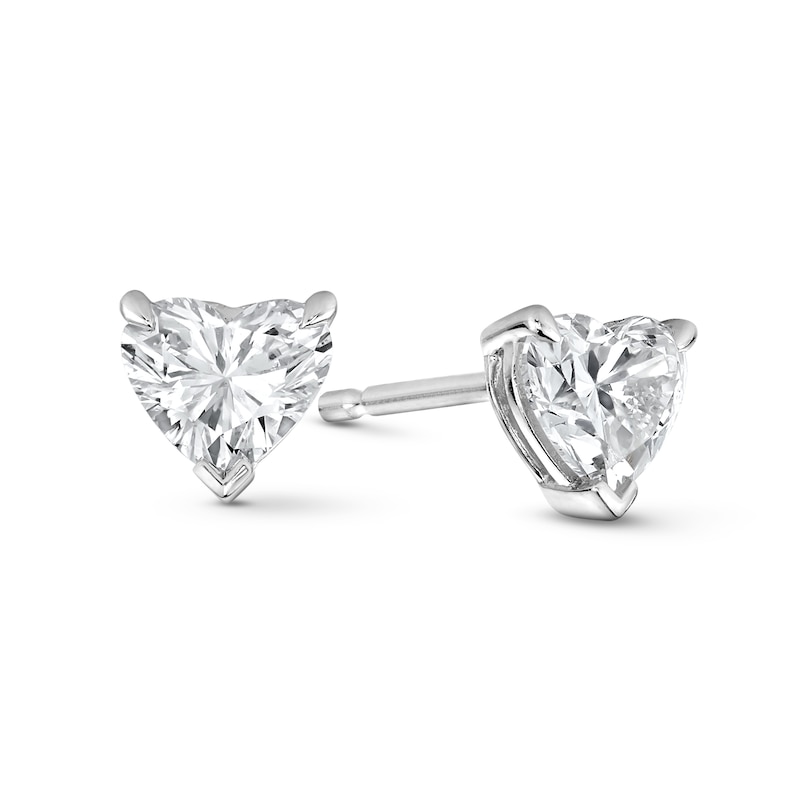 Main Image 1 of 1.00 CT. T.W. Heart-Shaped Certified Lab-Grown Diamond Solitaire Stud Earrings in Sterling Silver (F/SI2)
